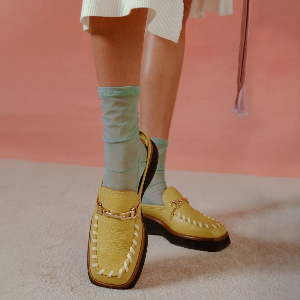 Labucq Koko Moc Loafer Mules Women’s Size 38 Salvia Green Leather w/ Whipstitch - Picture 2 of 8